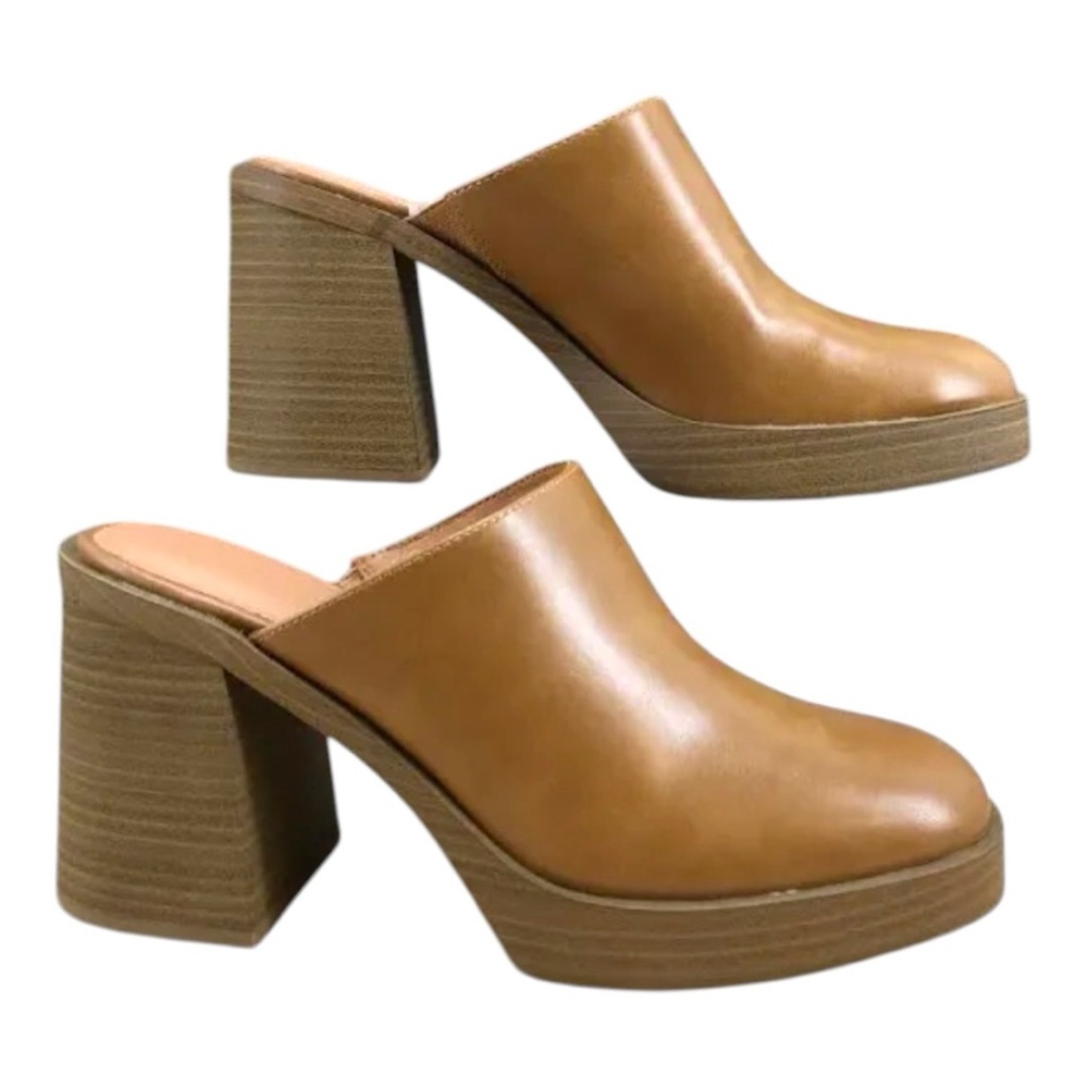 NWT Women's Tess Platform Mule Heels with Memory Foam Insole, 8.5 - Tan/Brown
